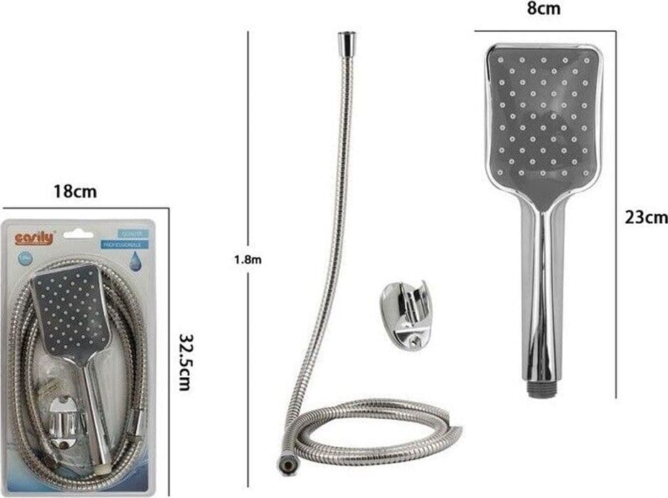 KIT DOCCETTA DOCCINO SOFFIONE RETTANGOLARE DOCCIA BAGNO CON LACCIO 1,8MT STAFFA 69314 - 2
