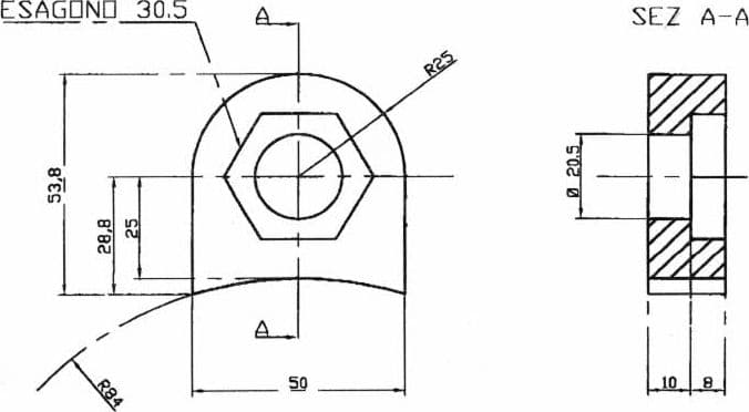 Supporto per mazza trinciasemi altezza 53x50mm esagono 30,5mm - 3