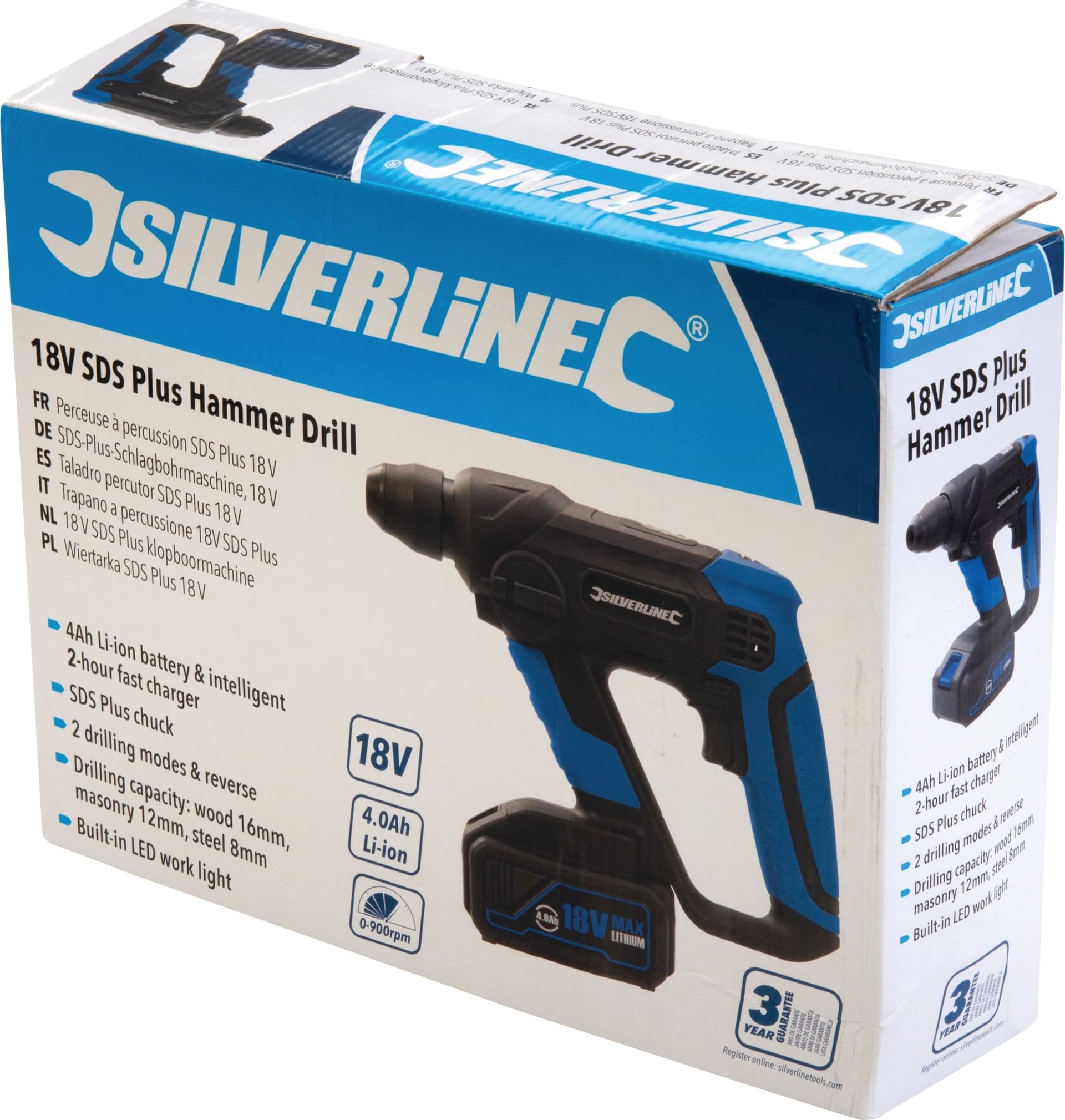 Trapano a percussione SDS Plus, Silverline  a  batterie compresa batteria  da 4,0 Ah 18 v Eternal Brico
