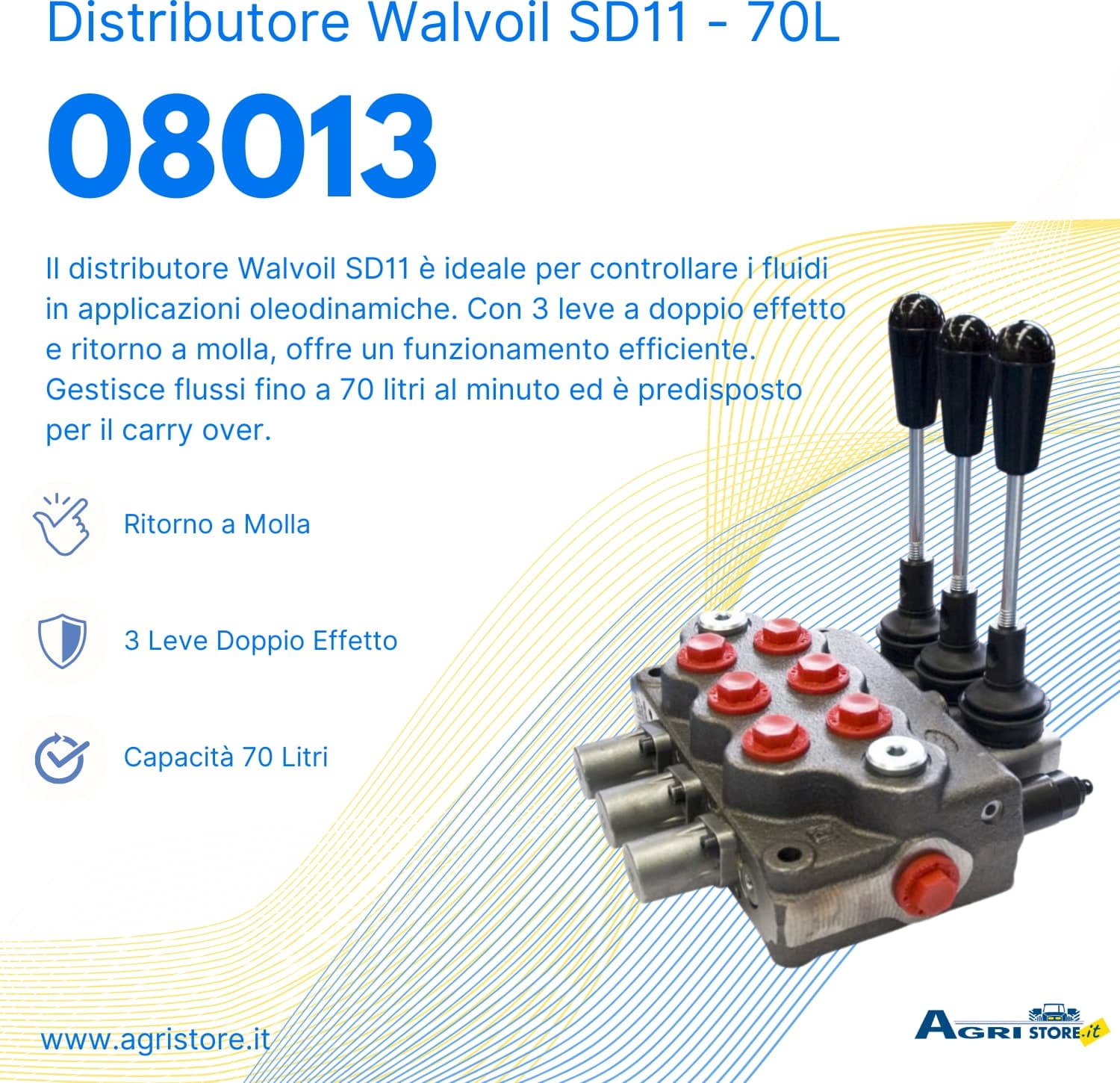 Distributore Walvoil SD11 a 3 leve doppio effetto - 70L - 2