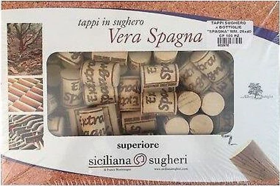 TAPPO IN SUGHERO “VERA SPAGNA” 100 PZ ø MM .26x40h. PER BOTTIGLIE VINO SPUMANTE Eternal Parquet