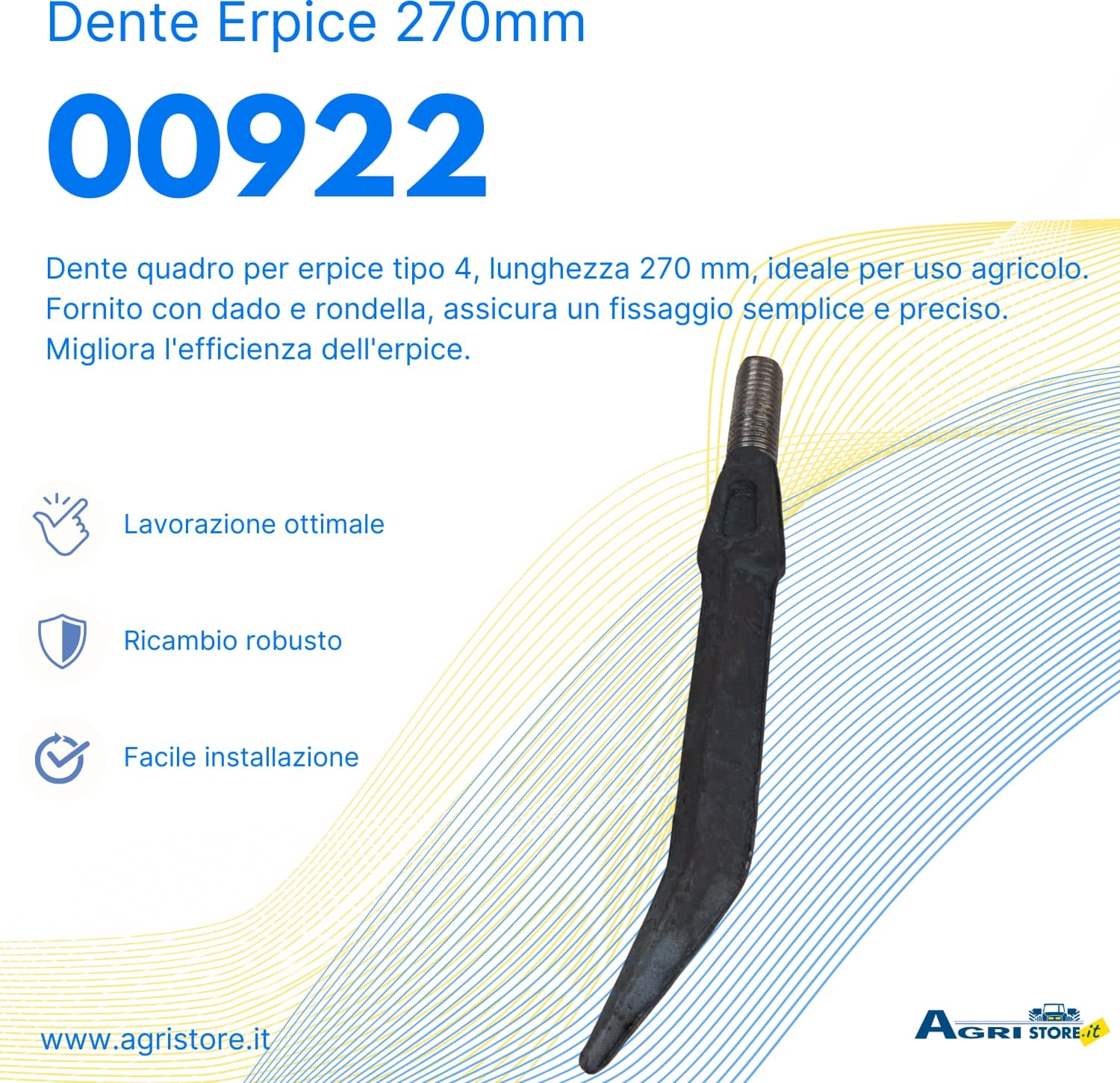 Dente per erpice lunghezza 270mm lunghezza filetto 50 mm confezione da 10 pezzi - 6