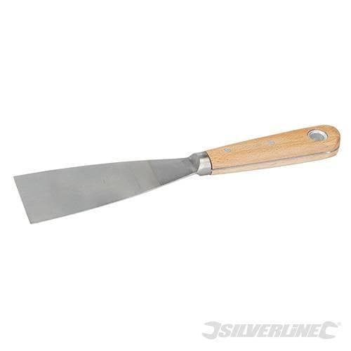 Spatola per materiali di riempimento in acciaio e manico in legno 50mm
