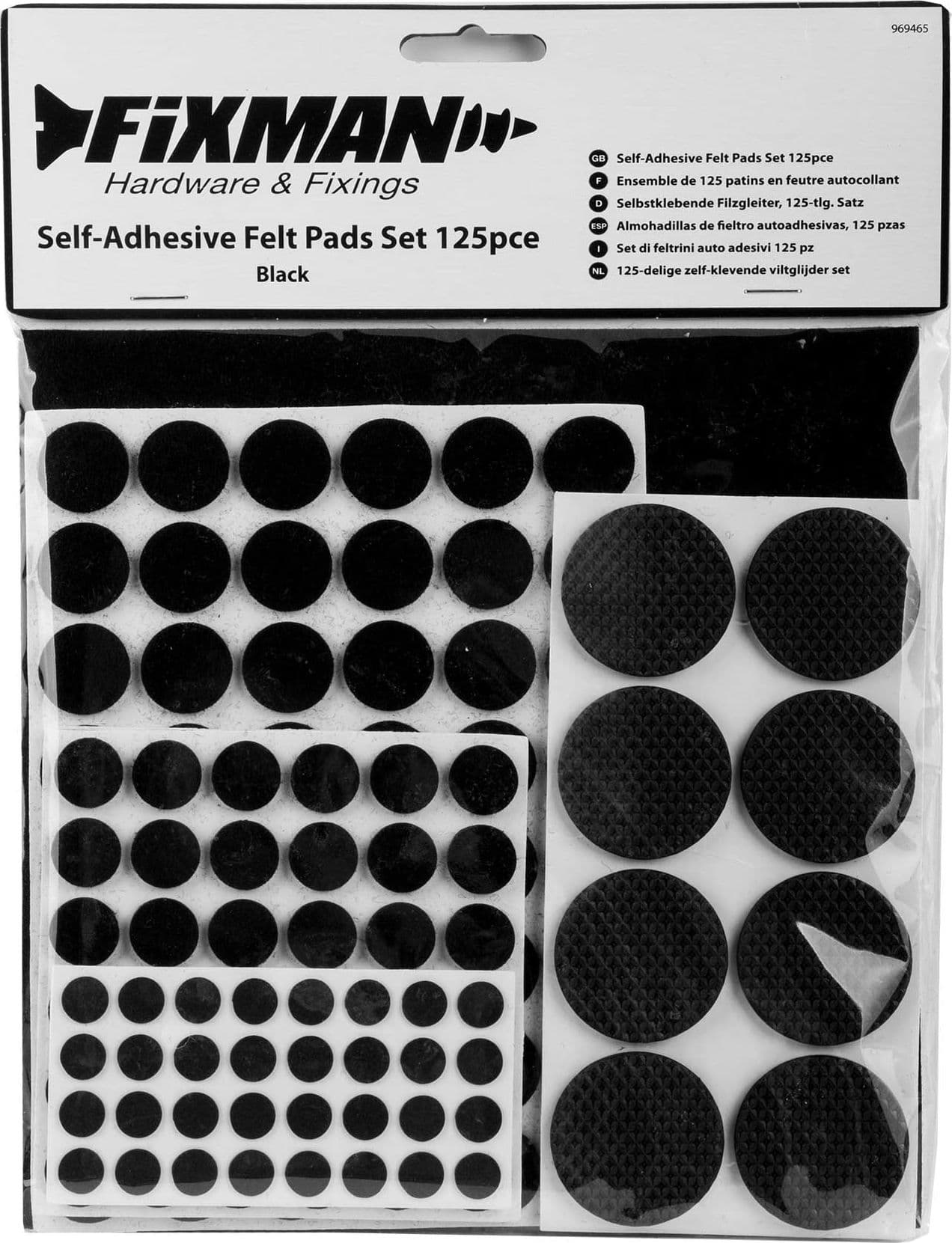 Set tamponi autoadesivi 125 p.zi per protezione di pavimenti, armadi,cassetti ecc. fixman Fixman