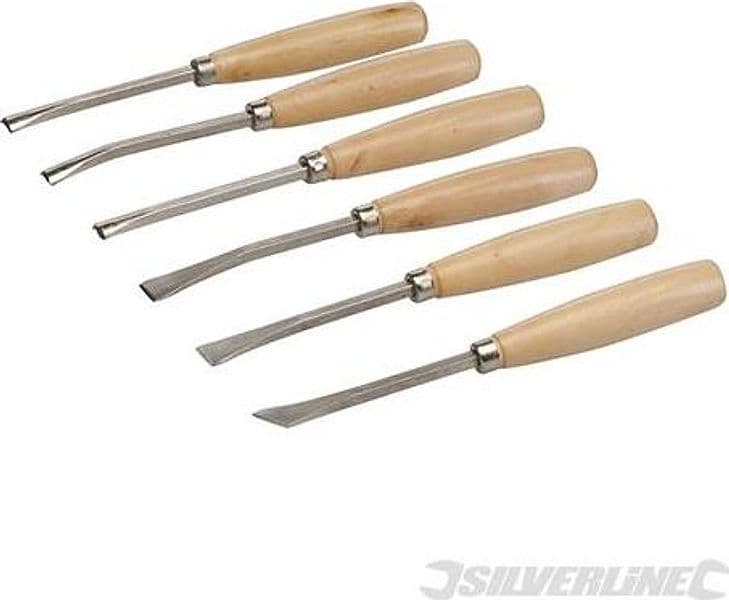 Set scalpelli per legno scultura in acciaio manico in legno lucido Silverline