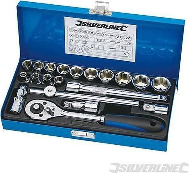 Set chiavi Silverline metriche a bussola 3/8" cricchetto 20 Pezzi + valigetta