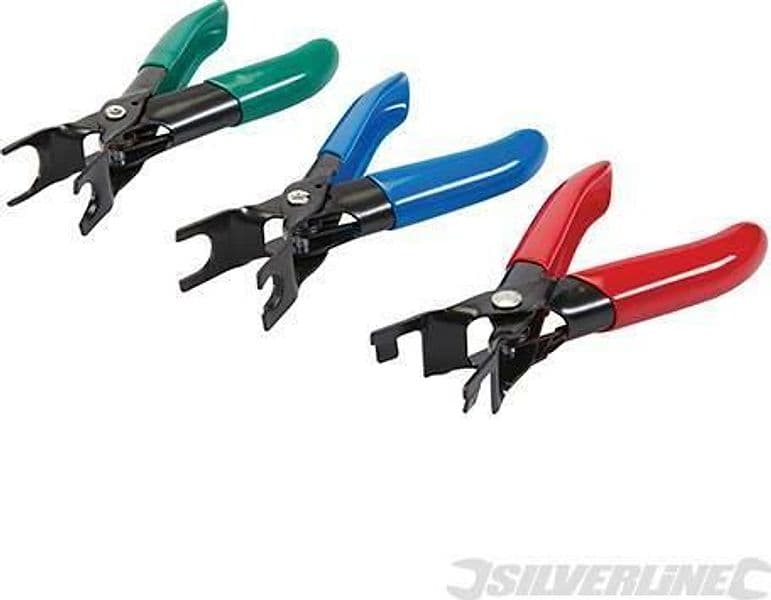 Pinza set 3 pinze in acciaio per disconnettere tubi da connettori Silverline