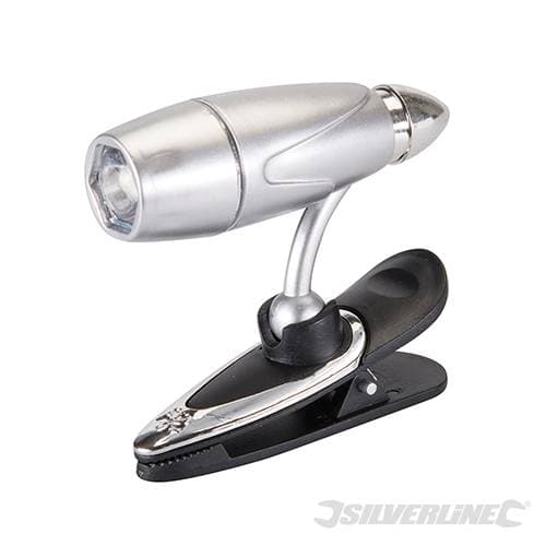 Lampada torcia da lettura luminosa girevole a LED con clip Silverline