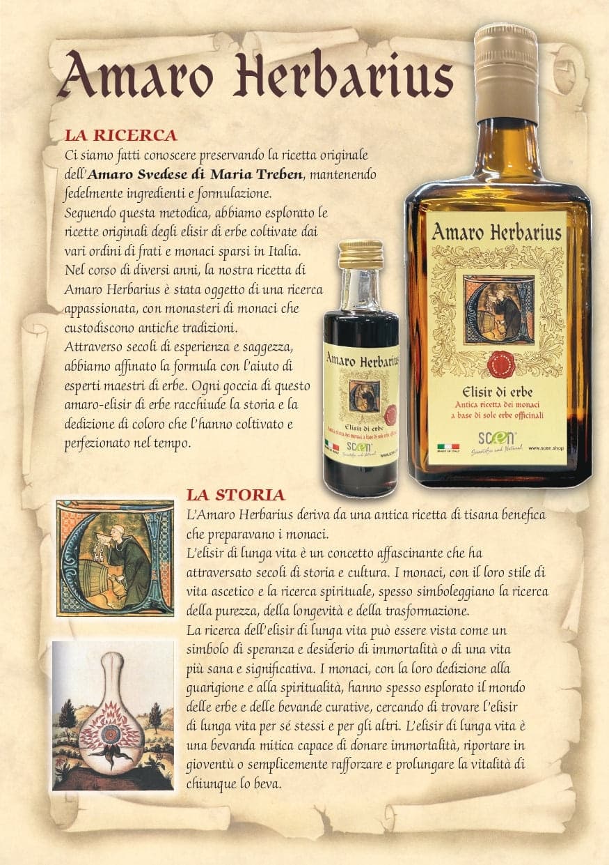 Amaro Herbarius - Elisir di Erbe - antica ricetta dei monaci a base di sole erbe officinali - 700 ml in Amari Scen Scientific and Natural - Poggibonsi, commercioVirtuoso.it