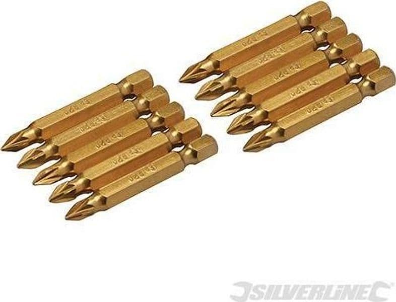 Inserti per cacciavite Pozidriv dorate 50 mm Acciaio S2 rivestito in titanio con Codolo esagonale 1/4 PH - PZ Silverline
