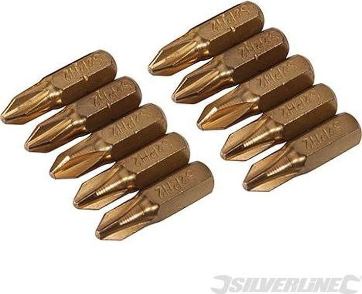 Inserti per cacciavite dorate in Acciaio S2 rivestito di titanio codolo esagonale 1/4  PH - PZ - A TAGLIO - ESAGONALE - T Silverline