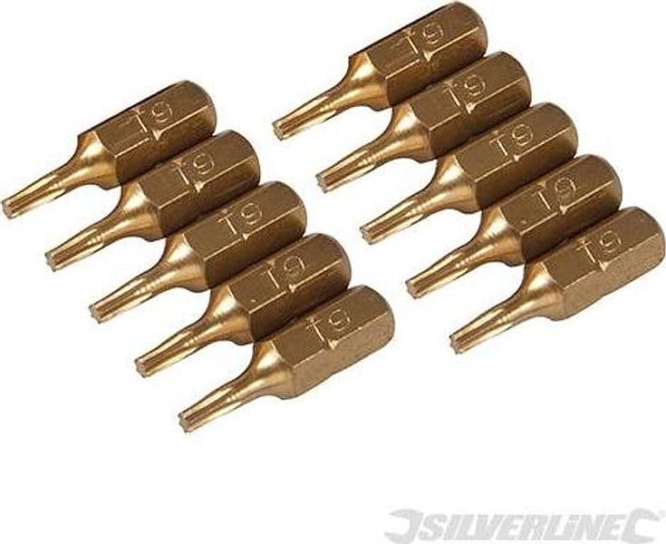 Inserti per cacciavite dorate in Acciaio S2 rivestito di titanio codolo esagonale 1/4  PH - PZ - A TAGLIO - ESAGONALE - T Silverline