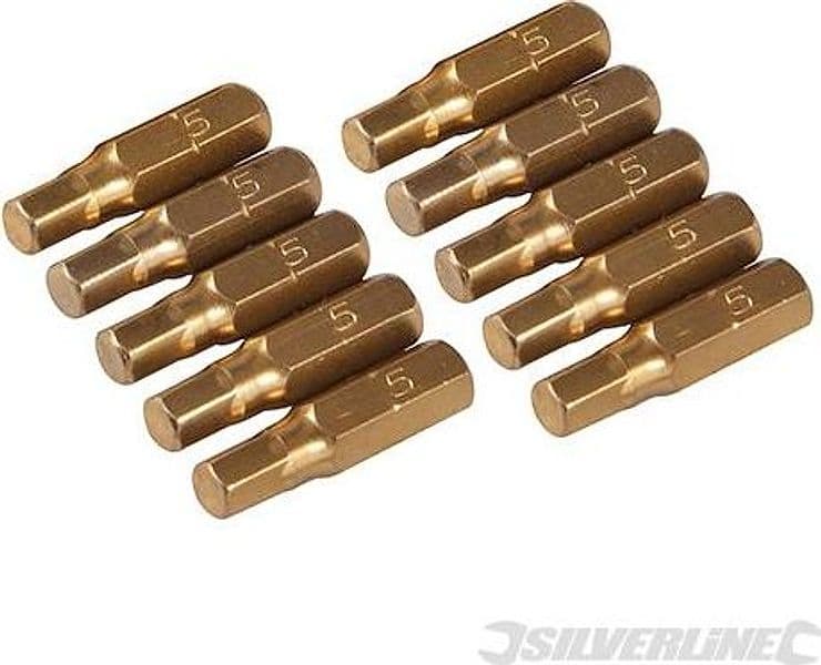 Inserti per cacciavite dorate in Acciaio S2 rivestito di titanio codolo esagonale 1/4  PH - PZ - A TAGLIO - ESAGONALE - T Silverline