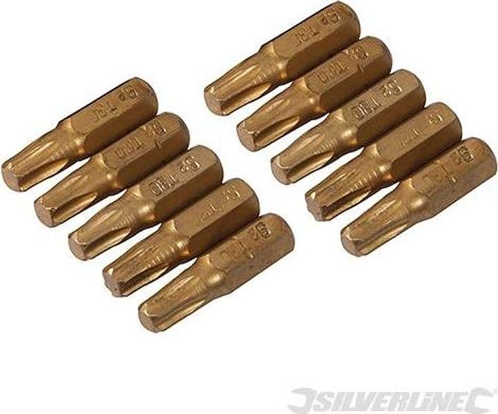 Inserti per cacciavite dorate in Acciaio S2 rivestito di titanio codolo esagonale 1/4  PH - PZ - A TAGLIO - ESAGONALE - T Silverline