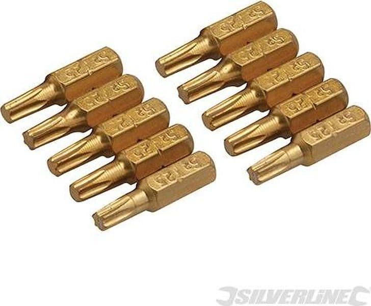 Inserti per cacciavite dorate in Acciaio S2 rivestito di titanio codolo esagonale 1/4  PH - PZ - A TAGLIO - ESAGONALE - T Silverline