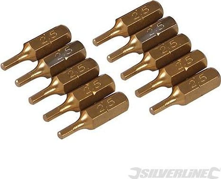 Inserti per cacciavite dorate in Acciaio S2 rivestito di titanio codolo esagonale 1/4  PH - PZ - A TAGLIO - ESAGONALE - T Silverline