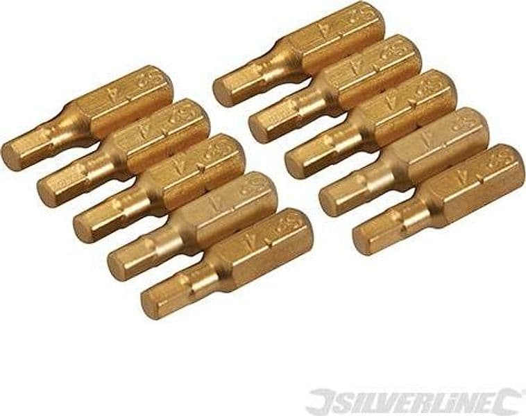 Inserti per cacciavite dorate in Acciaio S2 rivestito di titanio codolo esagonale 1/4  PH - PZ - A TAGLIO - ESAGONALE - T Silverline