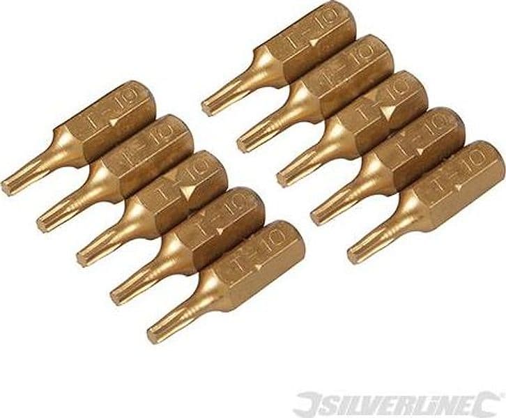 Inserti per cacciavite dorate in Acciaio S2 rivestito di titanio codolo esagonale 1/4  PH - PZ - A TAGLIO - ESAGONALE - T Silverline