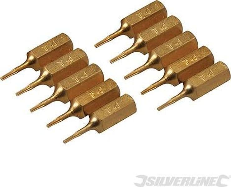Inserti per cacciavite dorate in Acciaio S2 rivestito di titanio codolo esagonale 1/4  PH - PZ - A TAGLIO - ESAGONALE - T Silverline