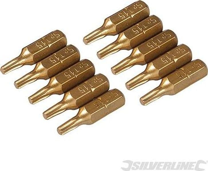 Inserti per cacciavite dorate in Acciaio S2 rivestito di titanio codolo esagonale 1/4  PH - PZ - A TAGLIO - ESAGONALE - T Silverline