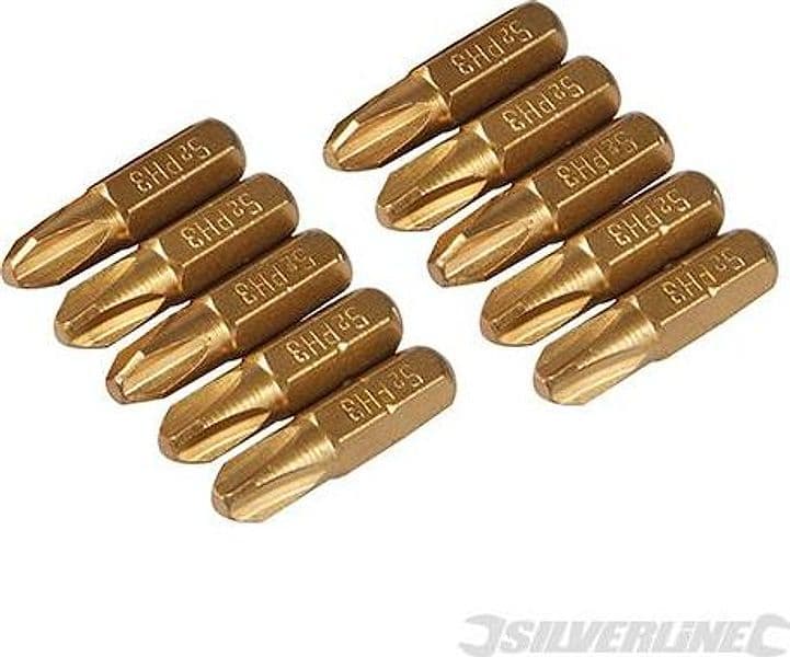 Inserti per cacciavite dorate in Acciaio S2 rivestito di titanio codolo esagonale 1/4  PH - PZ - A TAGLIO - ESAGONALE - T - 25