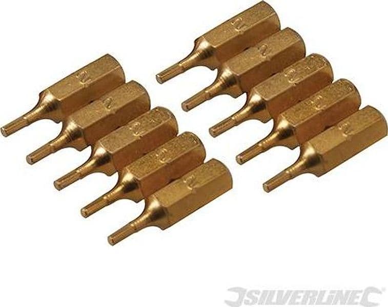 Inserti per cacciavite dorate in Acciaio S2 rivestito di titanio codolo esagonale 1/4  PH - PZ - A TAGLIO - ESAGONALE - T Silverline