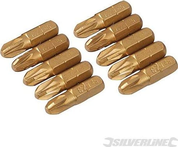 Inserti per cacciavite dorate in Acciaio S2 rivestito di titanio codolo esagonale 1/4  PH - PZ - A TAGLIO - ESAGONALE - T Silverline