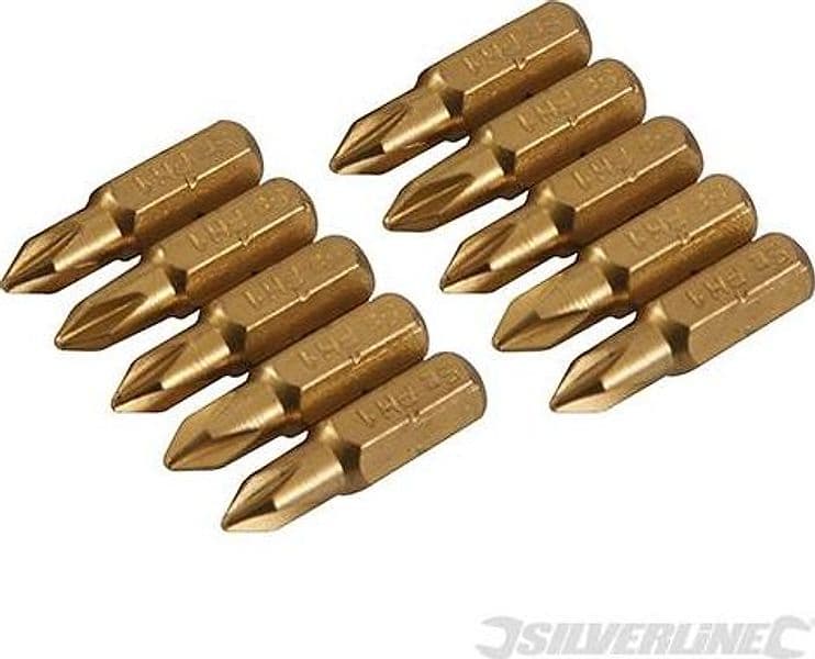Inserti per cacciavite dorate in Acciaio S2 rivestito di titanio codolo esagonale 1/4  PH - PZ - A TAGLIO - ESAGONALE - T Silverline