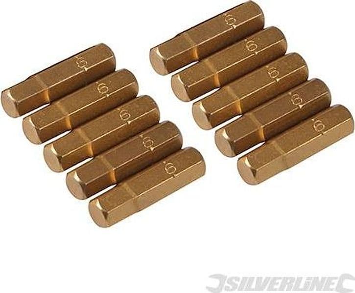 Inserti per cacciavite dorate in Acciaio S2 rivestito di titanio codolo esagonale 1/4  PH - PZ - A TAGLIO - ESAGONALE - T Silverline