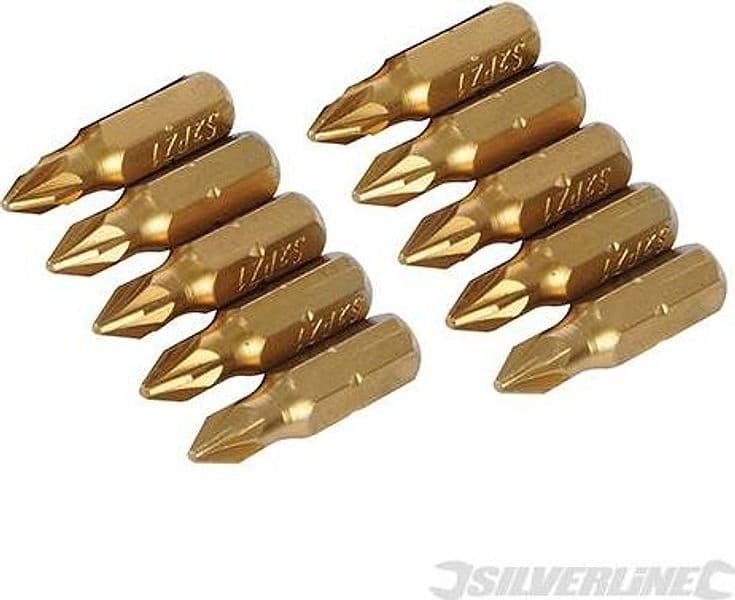 Inserti per cacciavite dorate in Acciaio S2 rivestito di titanio codolo esagonale 1/4  PH - PZ - A TAGLIO - ESAGONALE - T Silverline