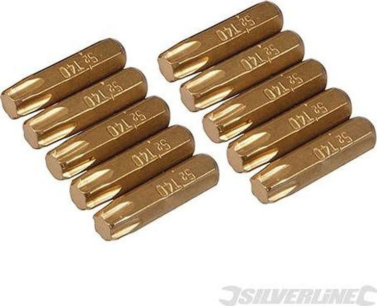 Inserti per cacciavite dorate in Acciaio S2 rivestito di titanio codolo esagonale 1/4  PH - PZ - A TAGLIO - ESAGONALE - T Silverline