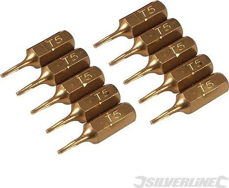 Inserti per cacciavite dorate in Acciaio S2 rivestito di titanio codolo esagonale 1/4  PH - PZ - A TAGLIO - ESAGONALE - T Silverline