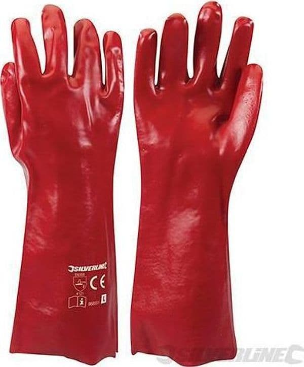 Guanti di PVC rossi per uso generico fodera in cotone L 10 Silverline originale