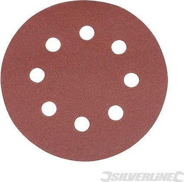 Dischi perforati a fissaggio strappo con 8 fori per l'estrazione della polvere per levigatrici rotorbitali Silverline