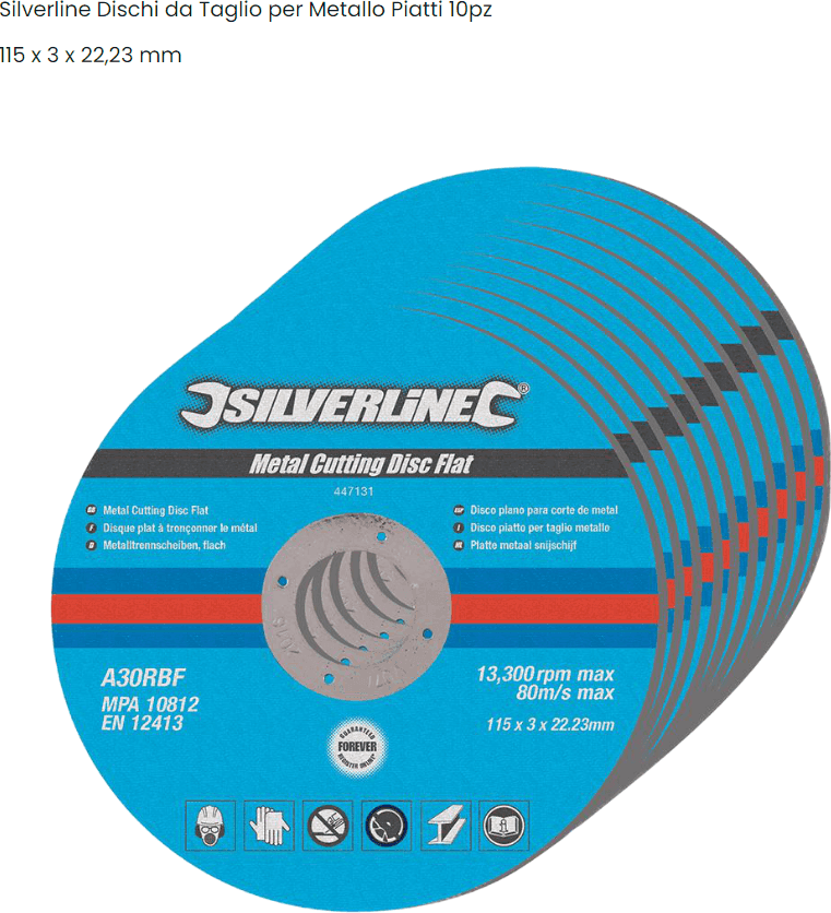 Dischi da taglio piatti per taglio metallo in ossido di alluminio 10 p.zi Silverline