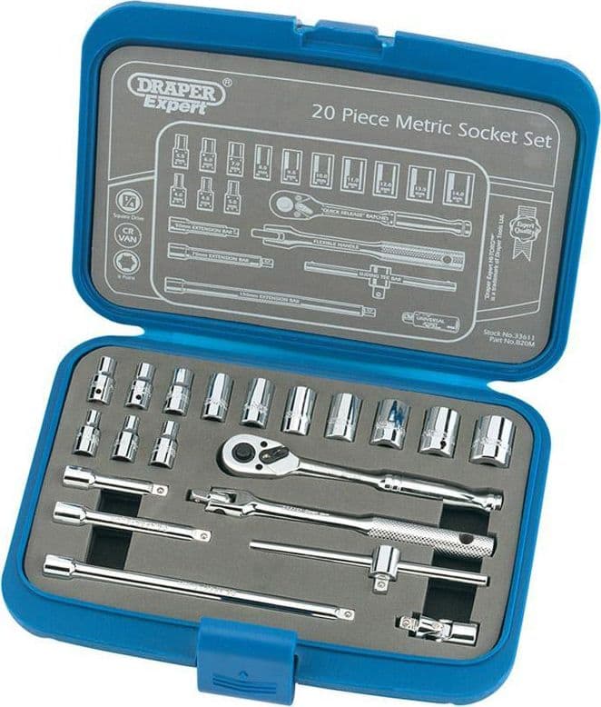 Chiave a cricchetto valigetta 20 pezzi chiave a bussola 1/4 in acciaio Draper Draper tools
