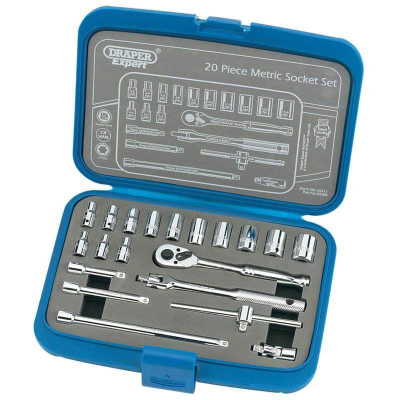 Chiave a cricchetto valigetta 20 pezzi chiave a bussola 1/4 in acciaio Draper Draper tools