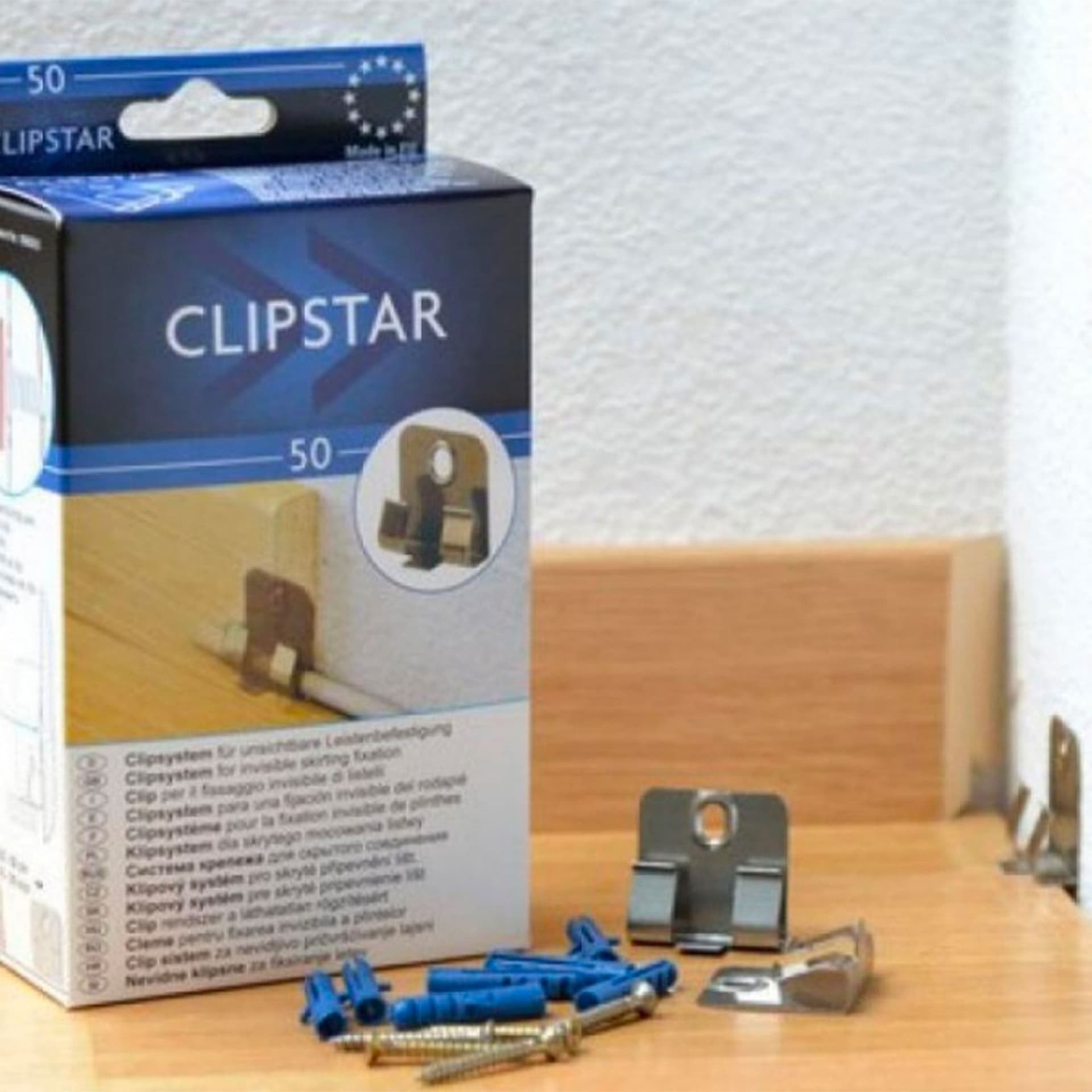 CLIPSTAR - 50 clip in metallo inclusi tasselli e viti per il fissaggio di battiscopa ispezionabile e senza colla - 4