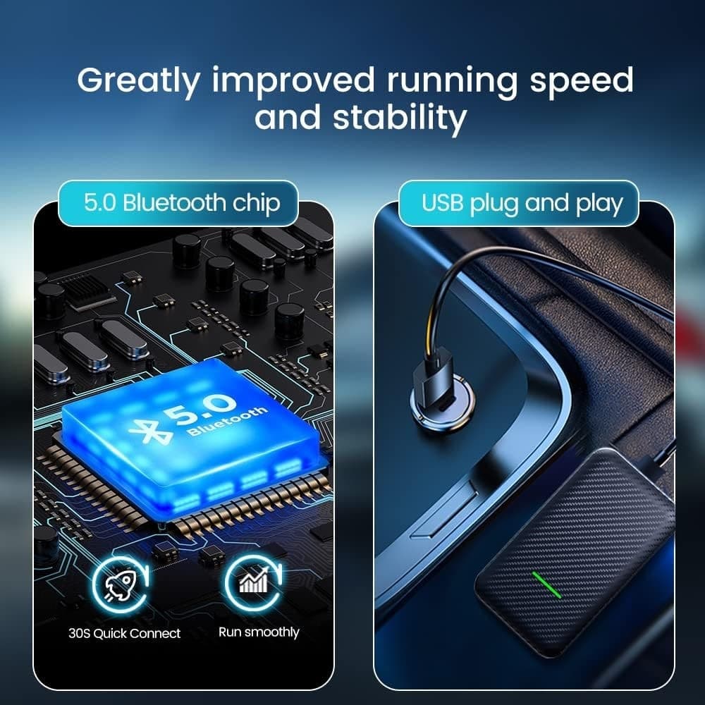 ADATTATORE CARPLAY WIRELESS CARLIN 3.0 AUTO CAVO PORTA CHIP 5G CONTROLLO VOCALE SIRI - 6