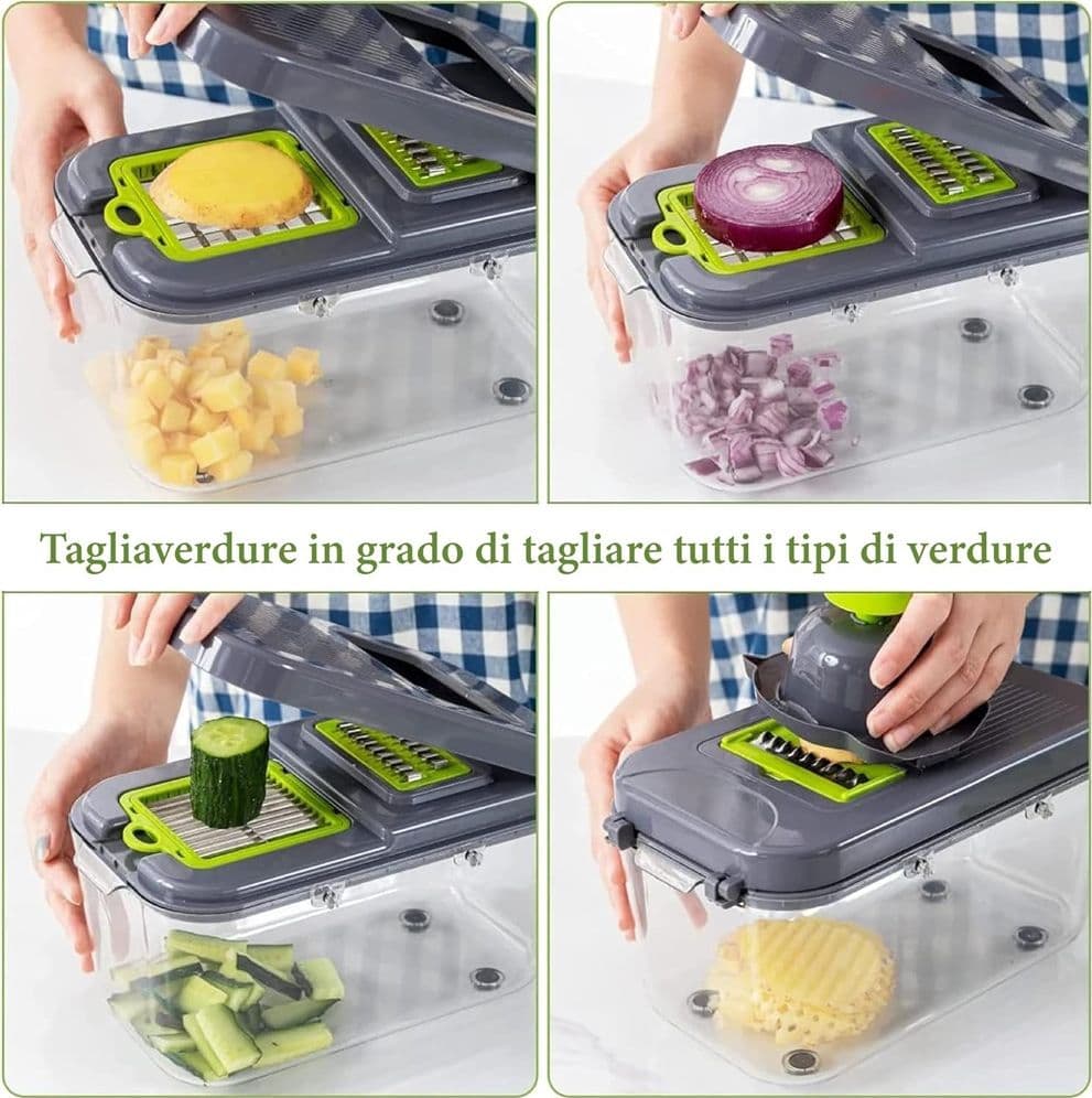 TAGLIA VERDURE MULTIFUNZIONE MANDOLINA MANUALE INOX AFFETTATRICE AFFETTATUTTO - 6