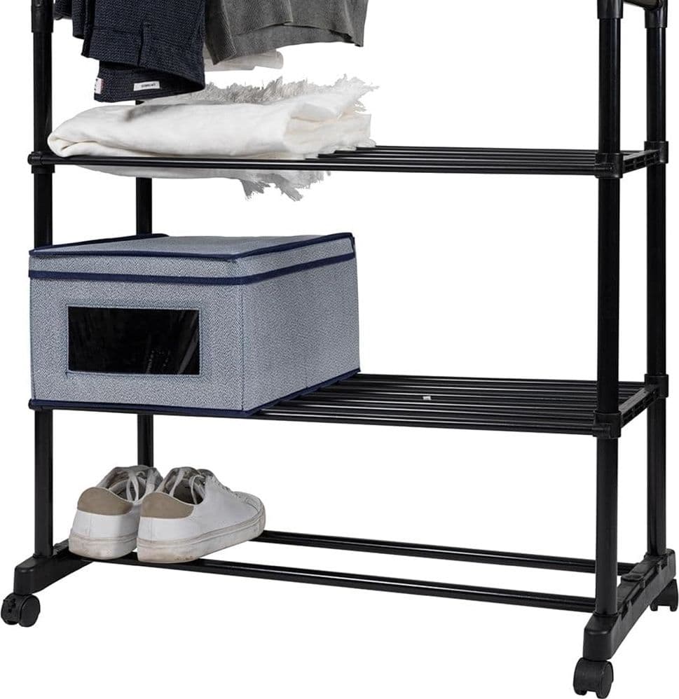 APPENDIABITI MULTISTAND ARMADIO IN METALLO ALTEZZA REGOLABILE 2 ASTE 4 RUOTE 3 RIPIANI - 8