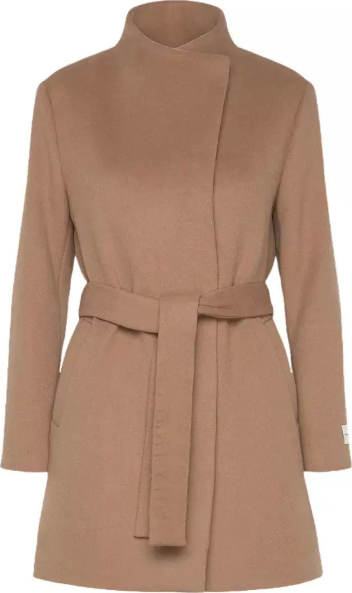 calvin klein  CAPPOTTO WOOL FUNNEL NECK COAT – BEIGE