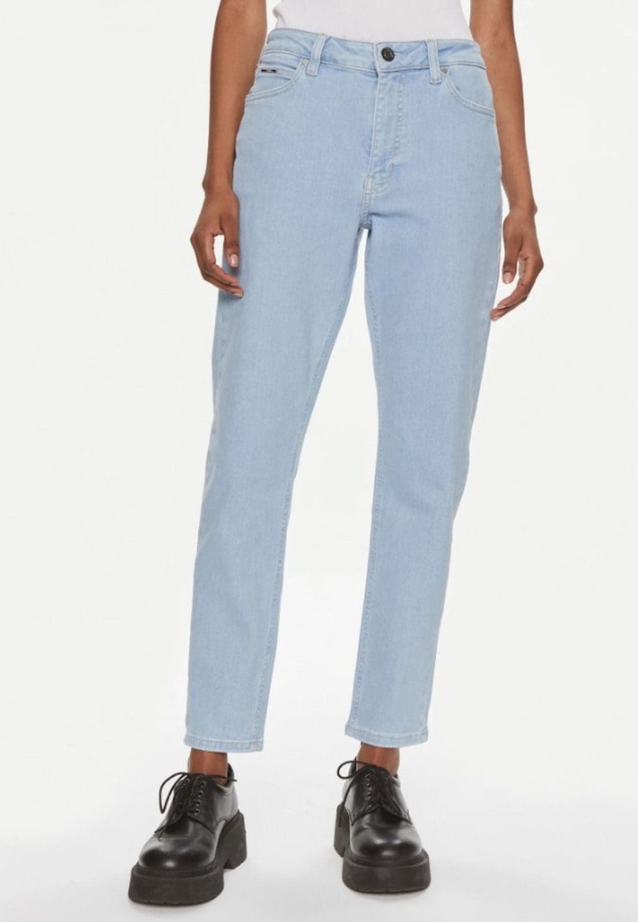 calvin klein  jeans MID RISE SLIM ANKLE LIGHT BLUE - 4