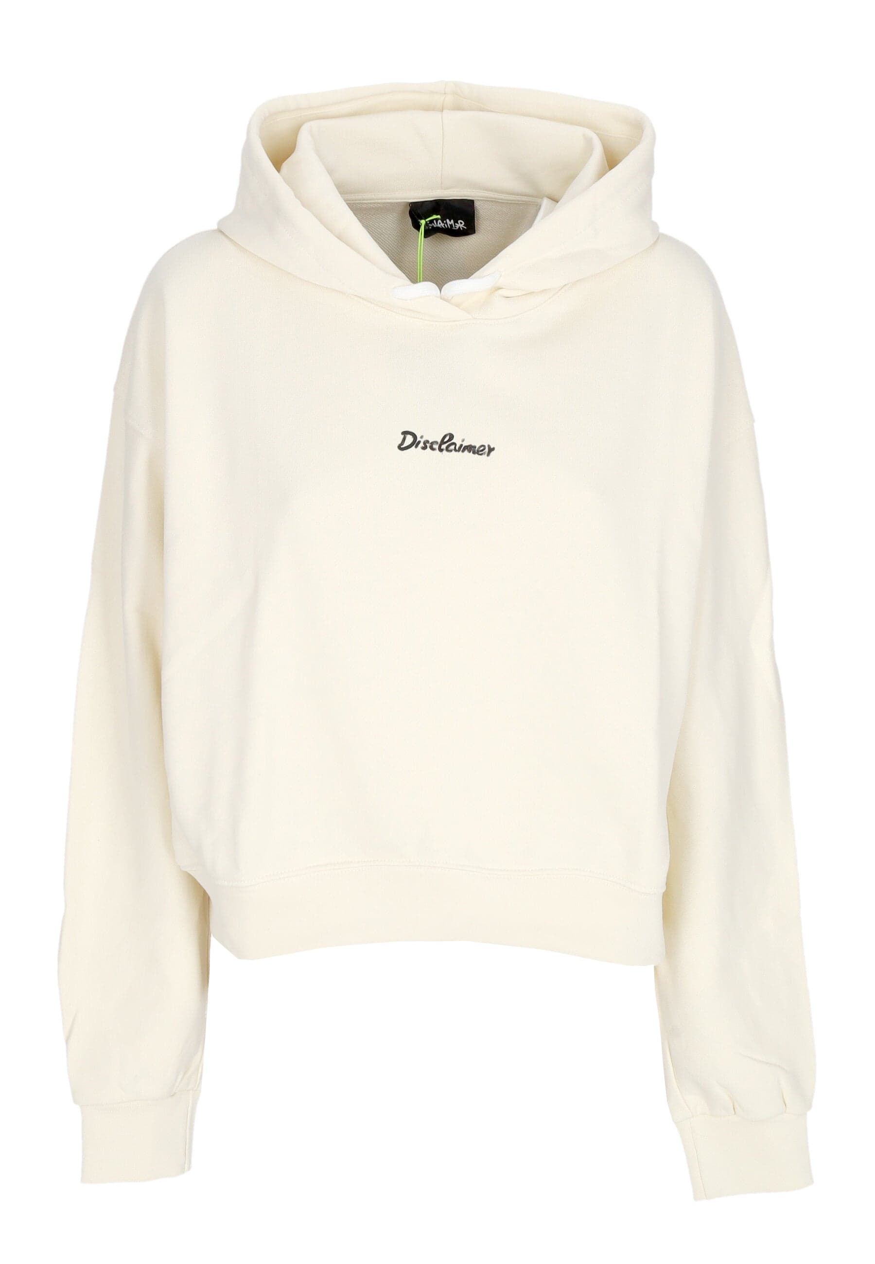DISCLAIMER Felpa Leggera Cappuccio Corta Donna W Logo Crop Hoodie Milk/st. Black - 3