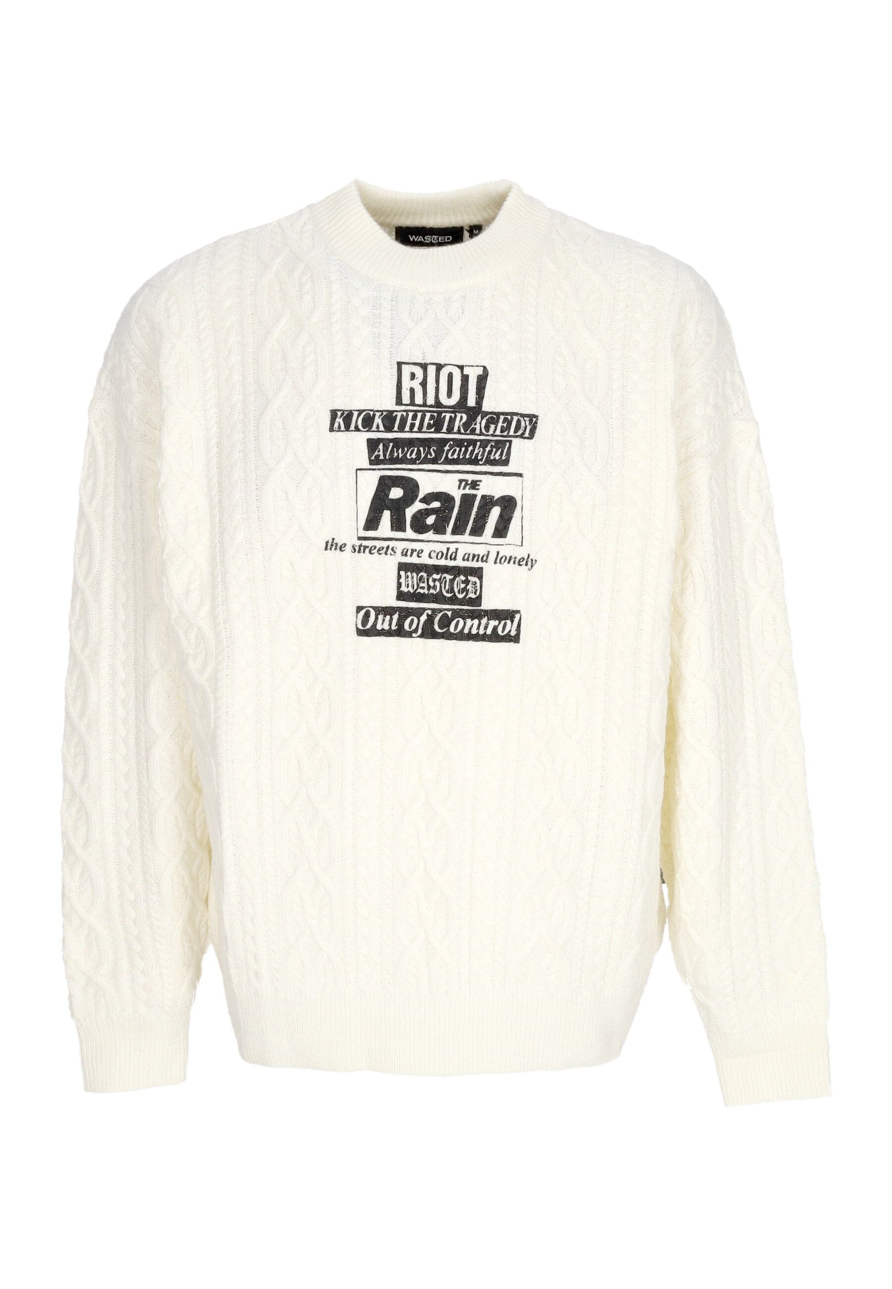 WASTED PARIS Maglione Uomo Rain Cable Sweater Crewneck Off White - 3