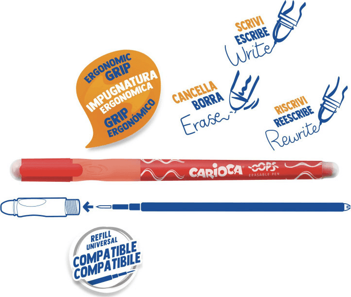 Carioca Oops, Penna Cancellabile Ricaricabile, Colore Rosso - 2