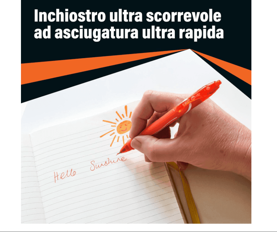 Bic - Penna gel a scatto Bic Gelocity Quick Dry nero - tratto 0,30 mm (conf. 12) - 5