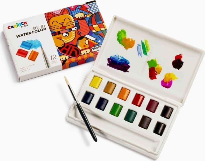 Carioca Plus - Solid Watercolors Acquarelli da 12 colori super pigmentati e facilmente sfumabili - 2