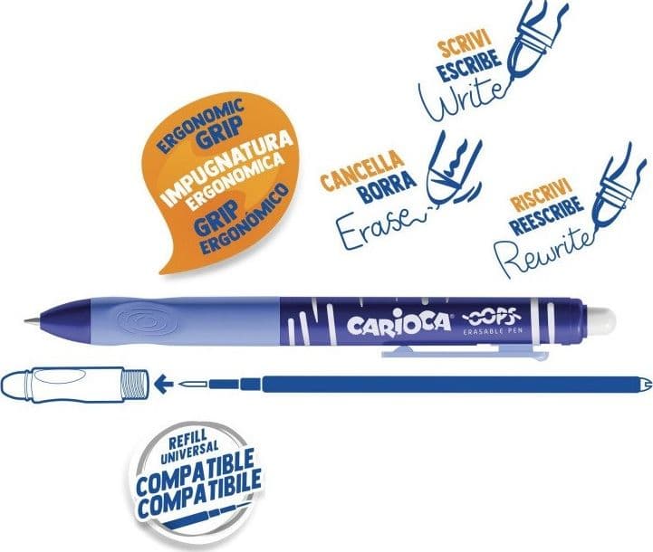 Carioca, Penne cancellabili oops a scatto blu, 12 pz - 2