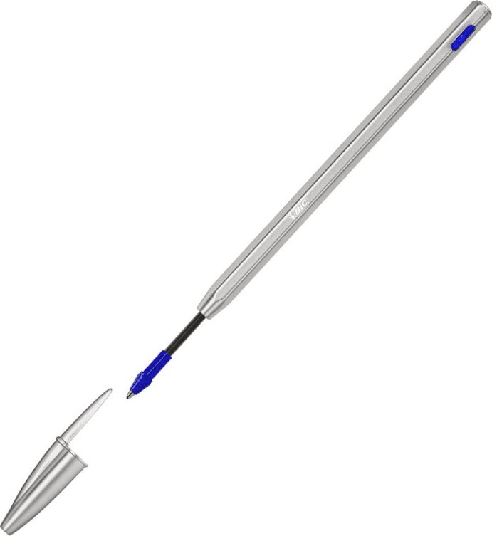 Bic - Penna a sfera Cristal Ricaricabile ReNew, Punta media 1 mm, Fusto in metallo opaco, Inchiostro Blu - 2